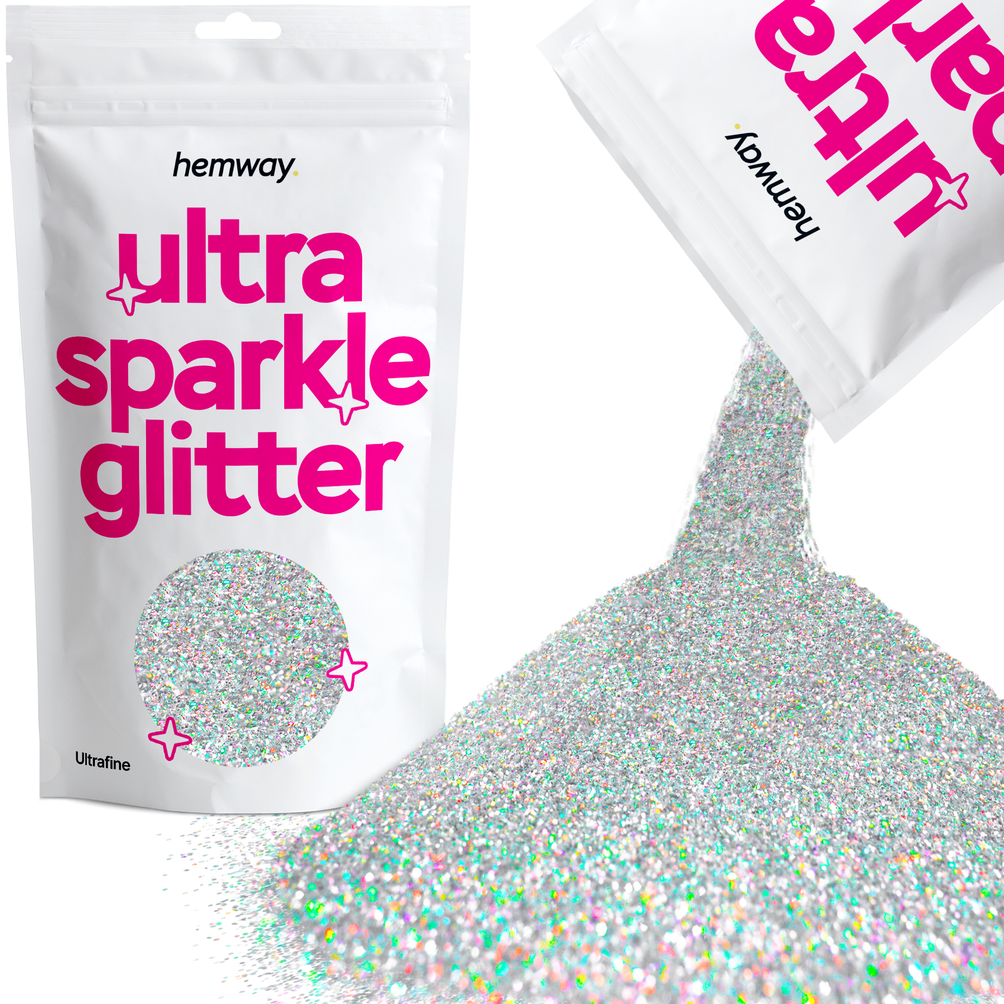 Hemway Premium Ultra Sparkle Glitter Silver Holographic Ultrafine Art Craft