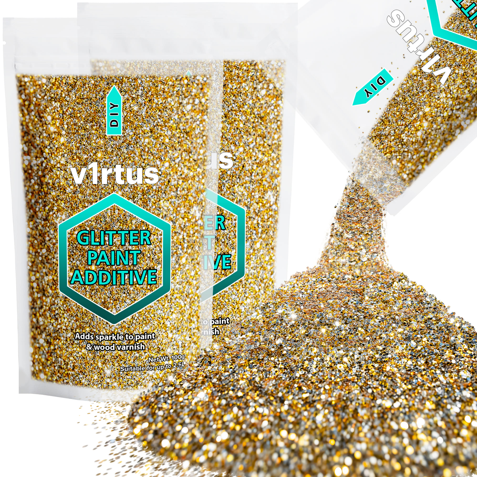 2 X v1rtus Silver Gold Glitter Paint Additive 100g for Emulsion Walls Ceilings