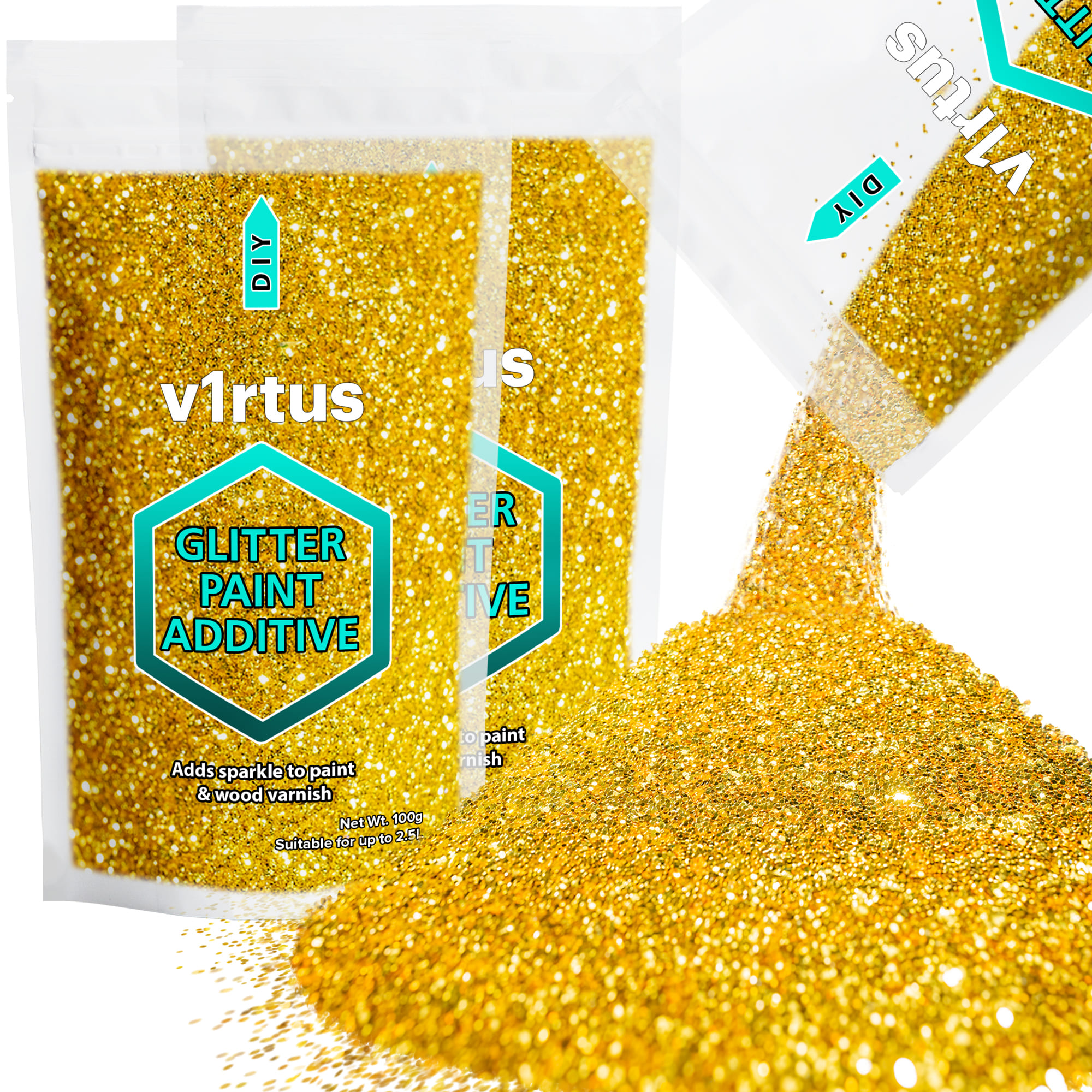 2 X v1rtus Gold Glitter Paint Additive 100g for Emulsion Walls Ceilings Bedroom